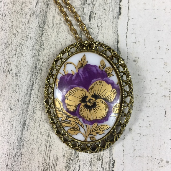 Vintage Jewelry Vintage Purple Gold Pansy Necklace Poshmark
